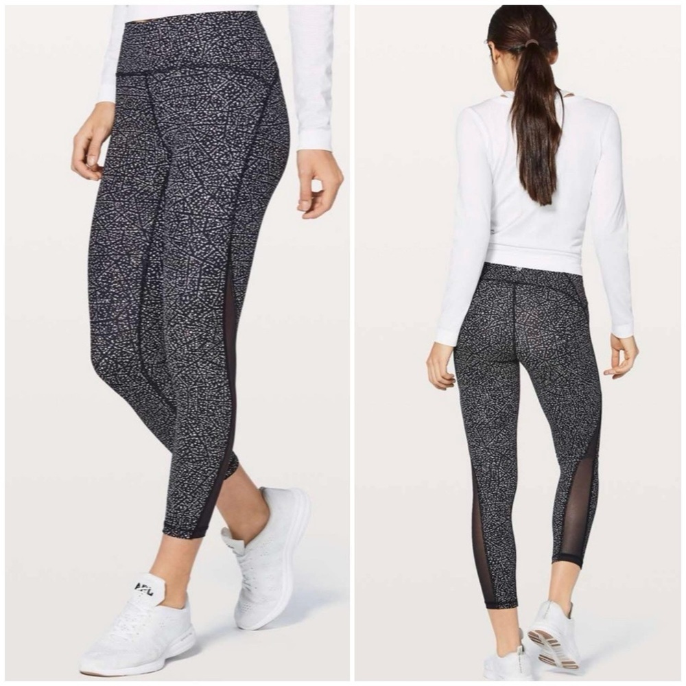 LULULEMON - TRAIN TIMES 7/8 PANT in Night View Black/White. Size: 4